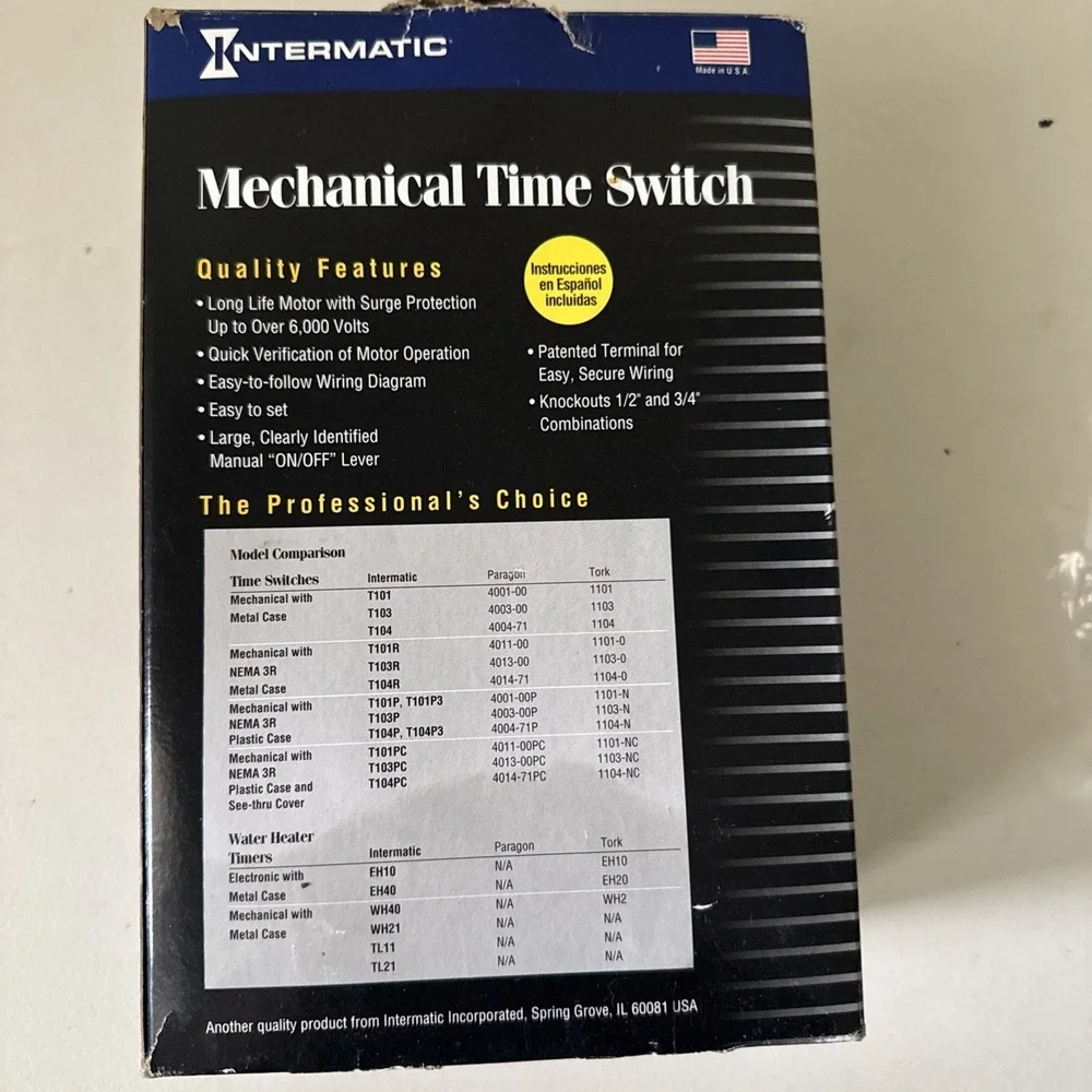 Intermatic T104P3 24H Mechanical Time Switch 208-277V 40A DPST Outdoor Plastic